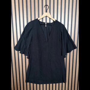 Free People Blouse 8 / M Black Short Sleeve Deep V Neck Flowy Modal Oversized